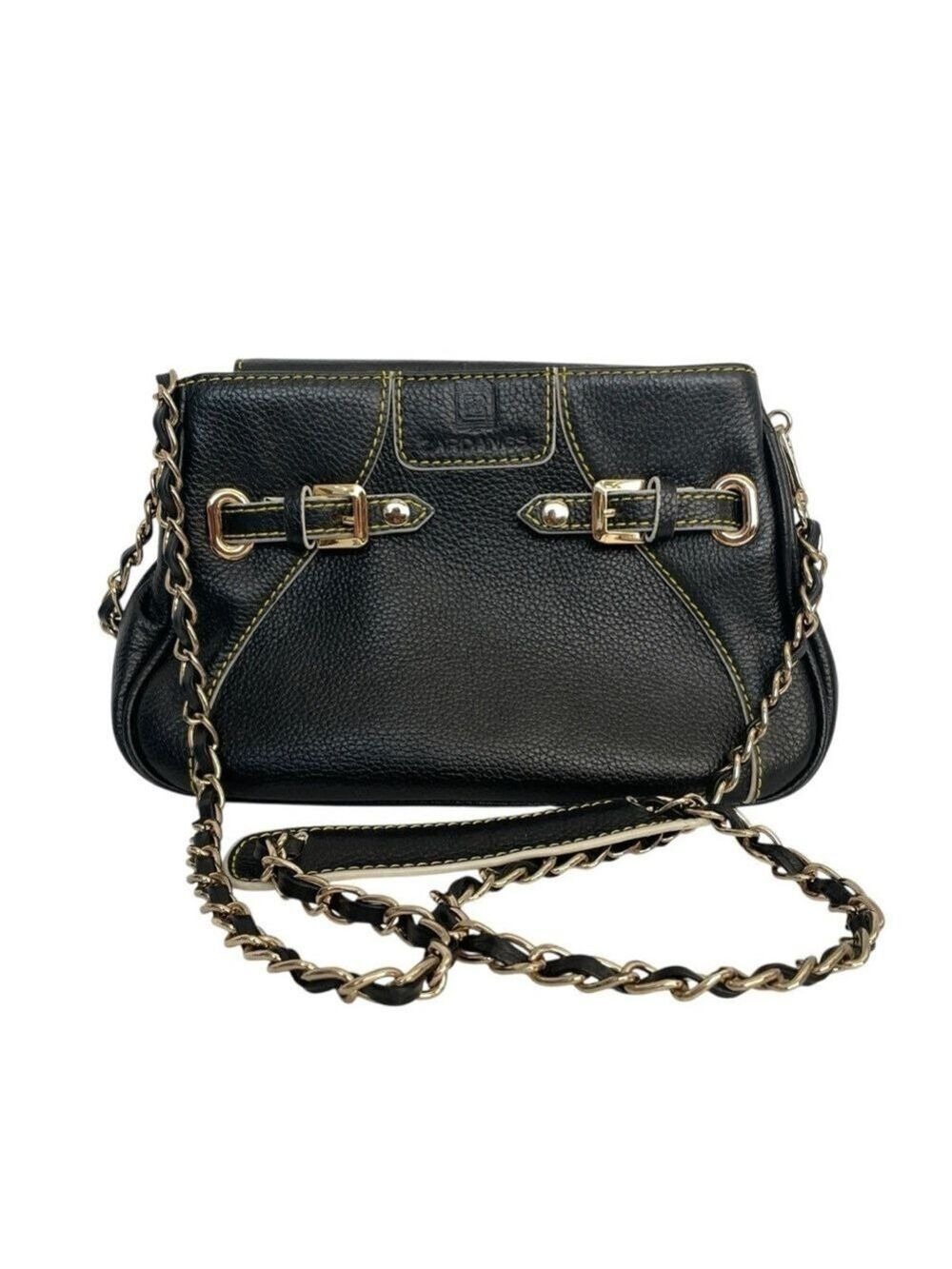 Zardangs “Molly” Black Pebbled Leather Chain Shoulder Bag Red Suede Lining